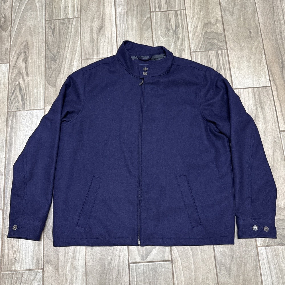 Land's End Men's Wool Blend Full Zip Jacket Navy Classic‎ Casual Coat Size XL